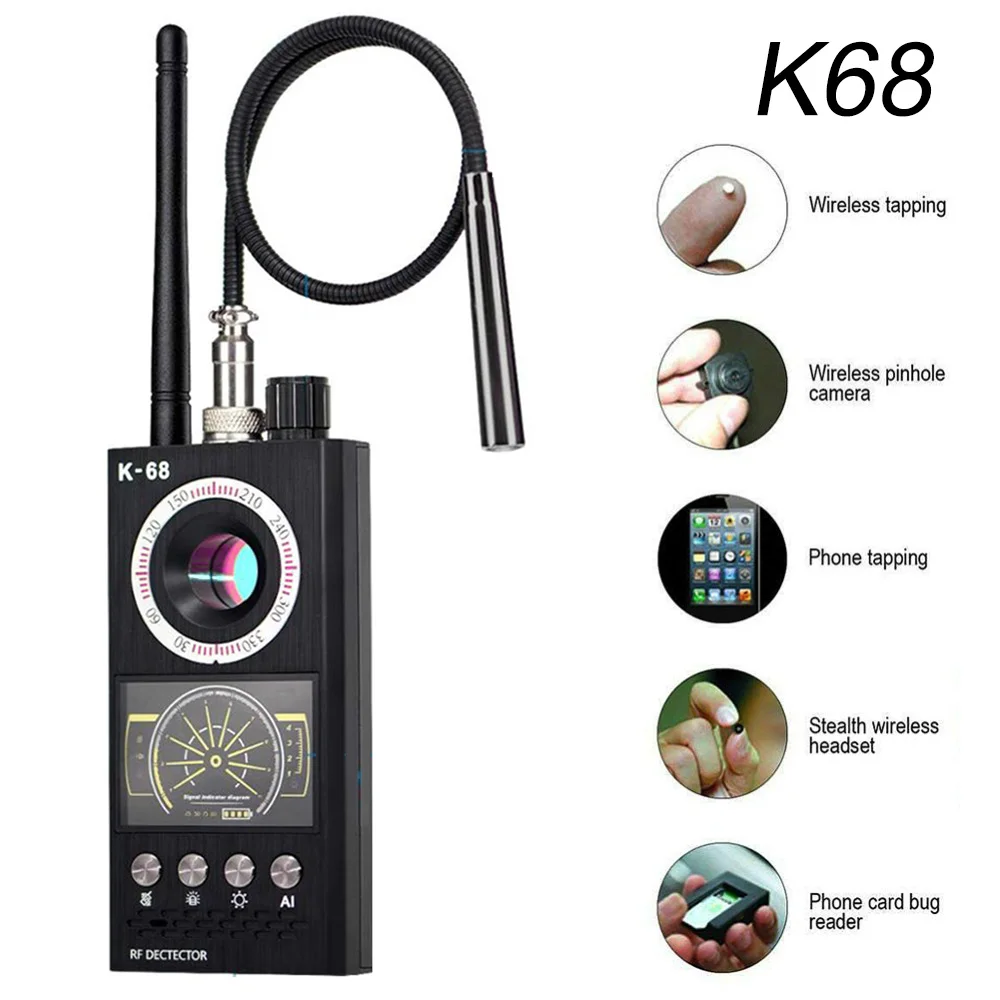 K68 Anti Spy Wireless RF Signal Detector Bug GSM GPS Tracker Hidden Camera Eavesdropping Device Military Professional Version