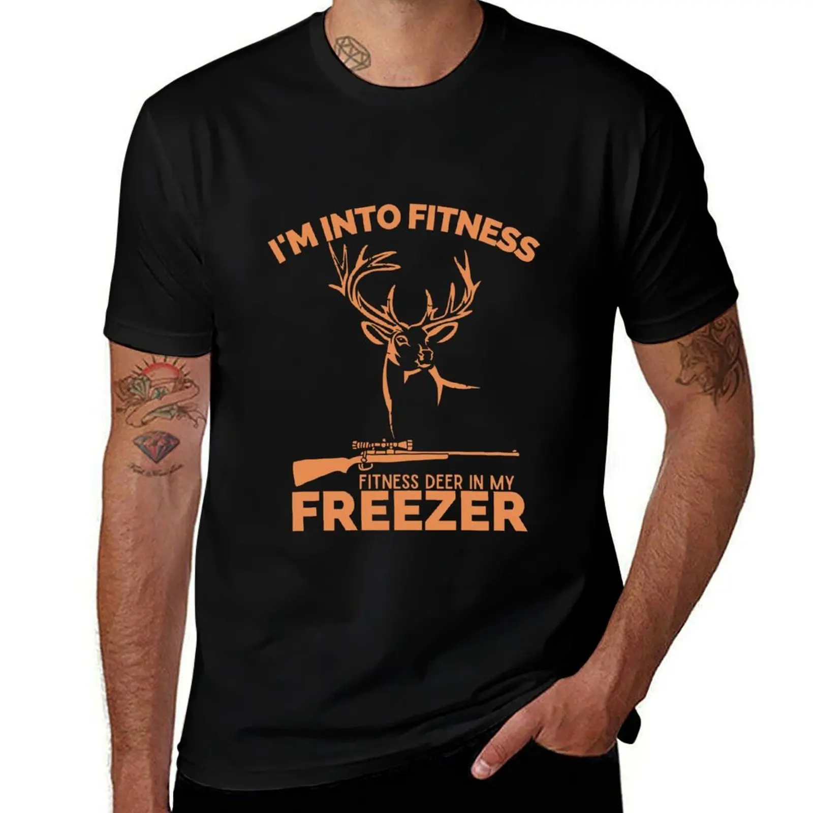 

deer hunting,I'm into fitness fitness deer in my freezer T-Shirt t shirts for man cotton soft t shirts designer T-Shirt
