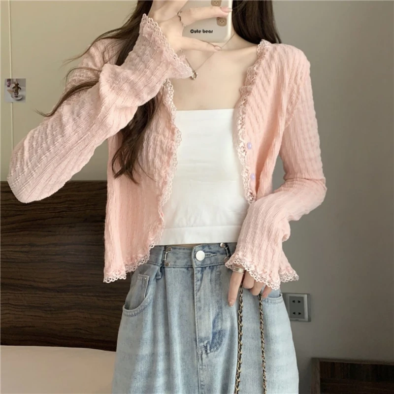 Cardigans Women Sweet Lace Summer Sun-proof Design Simple Ulzzang Tender Female Sexy All-match Aesthetic Slim Comfort Graceful