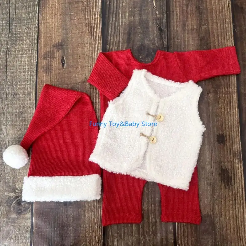 

Newborn Santa Costume Set 3PCS Elastic Stretchy Infant Photo Props For Christmas Photography 0-3 Months C90B