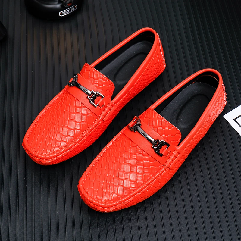 

Luxury Brand Men's Loafers Size 38-48 Fashion Orange Leather Casual Shoes Men Lightweight Flats Office Shoes Man Driving Shoes