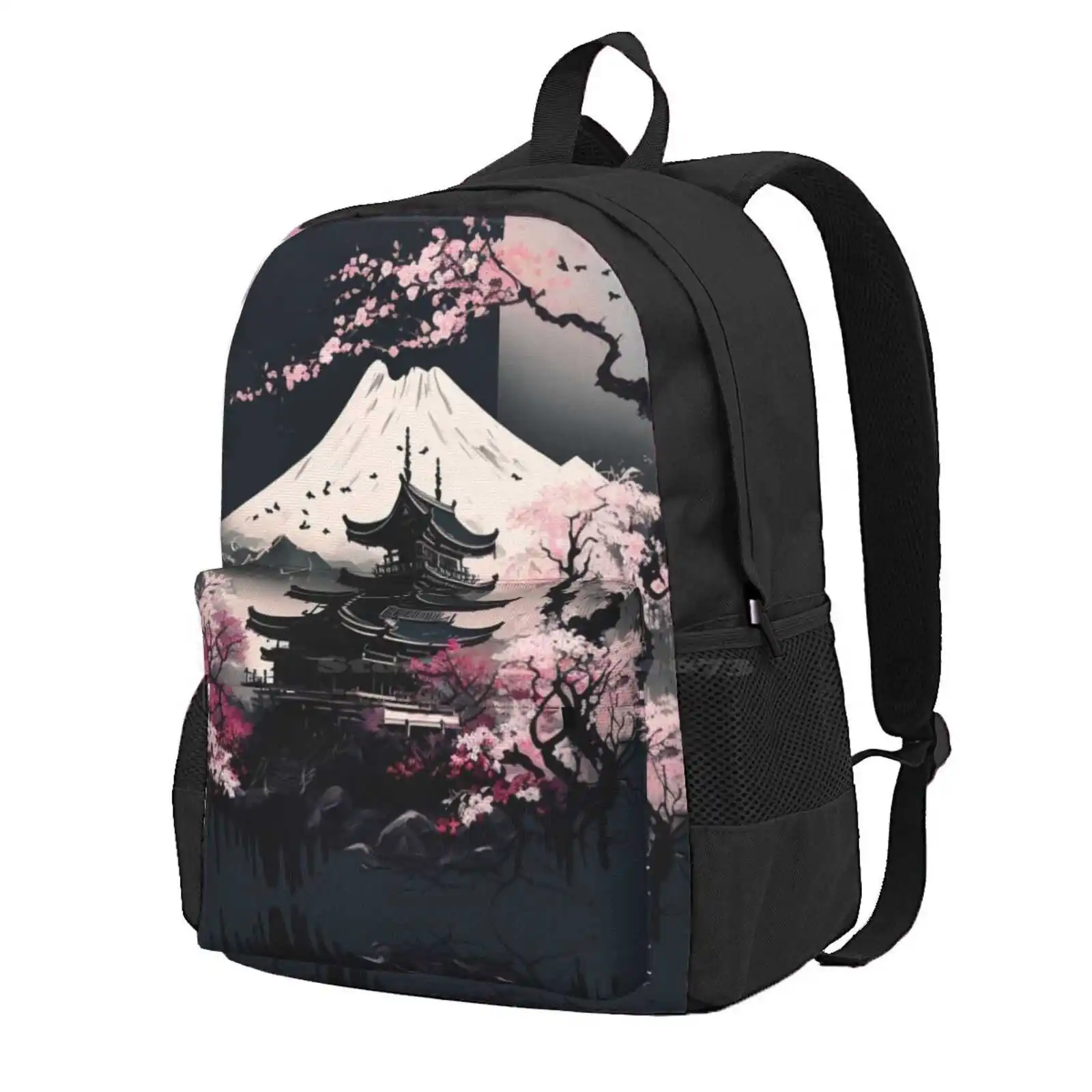 

Japanese Architecture With Cherry Blossoms Hot Sale Schoolbag Backpack Fashion Bags Japan Cherry Blossoms Architecture Asian