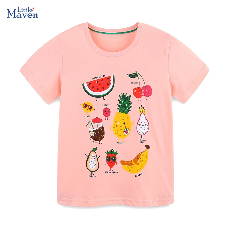 

Детская одежда Little maven, детская одежда для маленьких девочек, новинка 2023 года, футболки, летние рубашки с рисунком фруктов для малышей, От 2 до 7 лет
