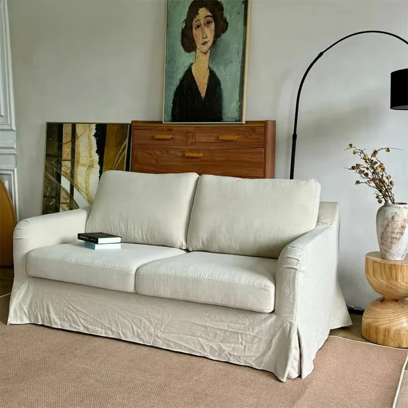 

Removable and washable cotton and linen fabric American retro designer bed and breakfast hotel small apartment living room sofa