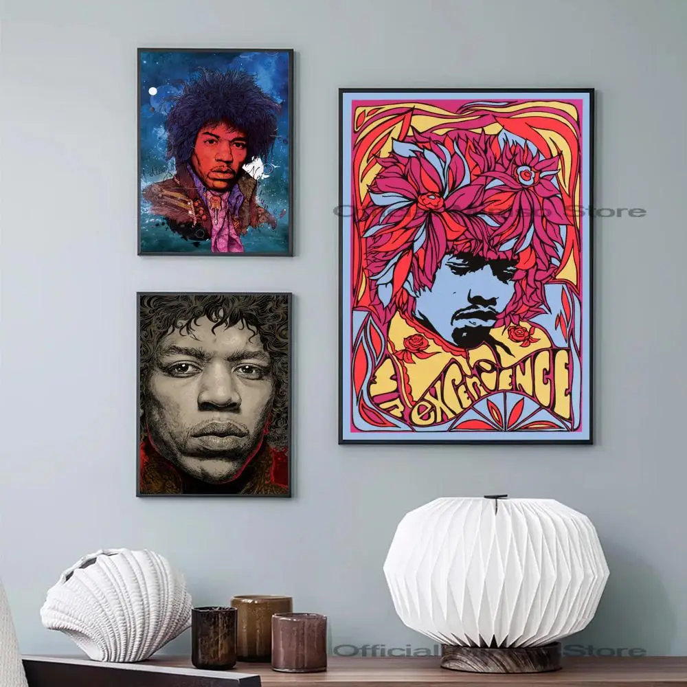 1pc Poster Self-adhesive Art Waterproof Paper Sticker Coffee Jimi Hendrix Guitarist House Bar Room Wall Decor