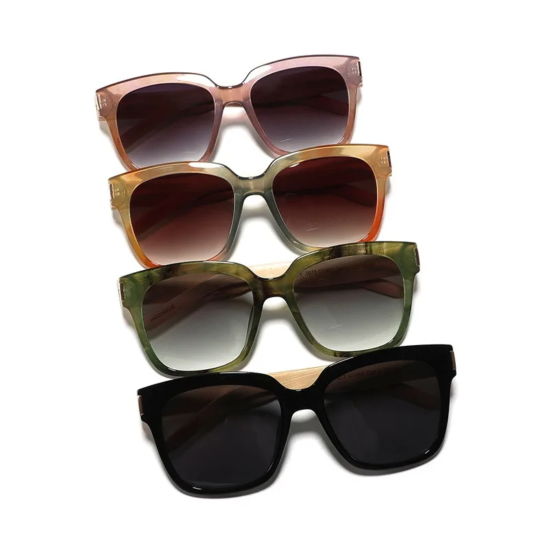 แว่นกันแดดทรงกรอบสีสันสดใส ทำมือ สำหรับผู้ชายและผู้หญิง เลนส์สะท้อนแสง ป้องกันรังสียูวี 400  วัสดุไม้ไผ่