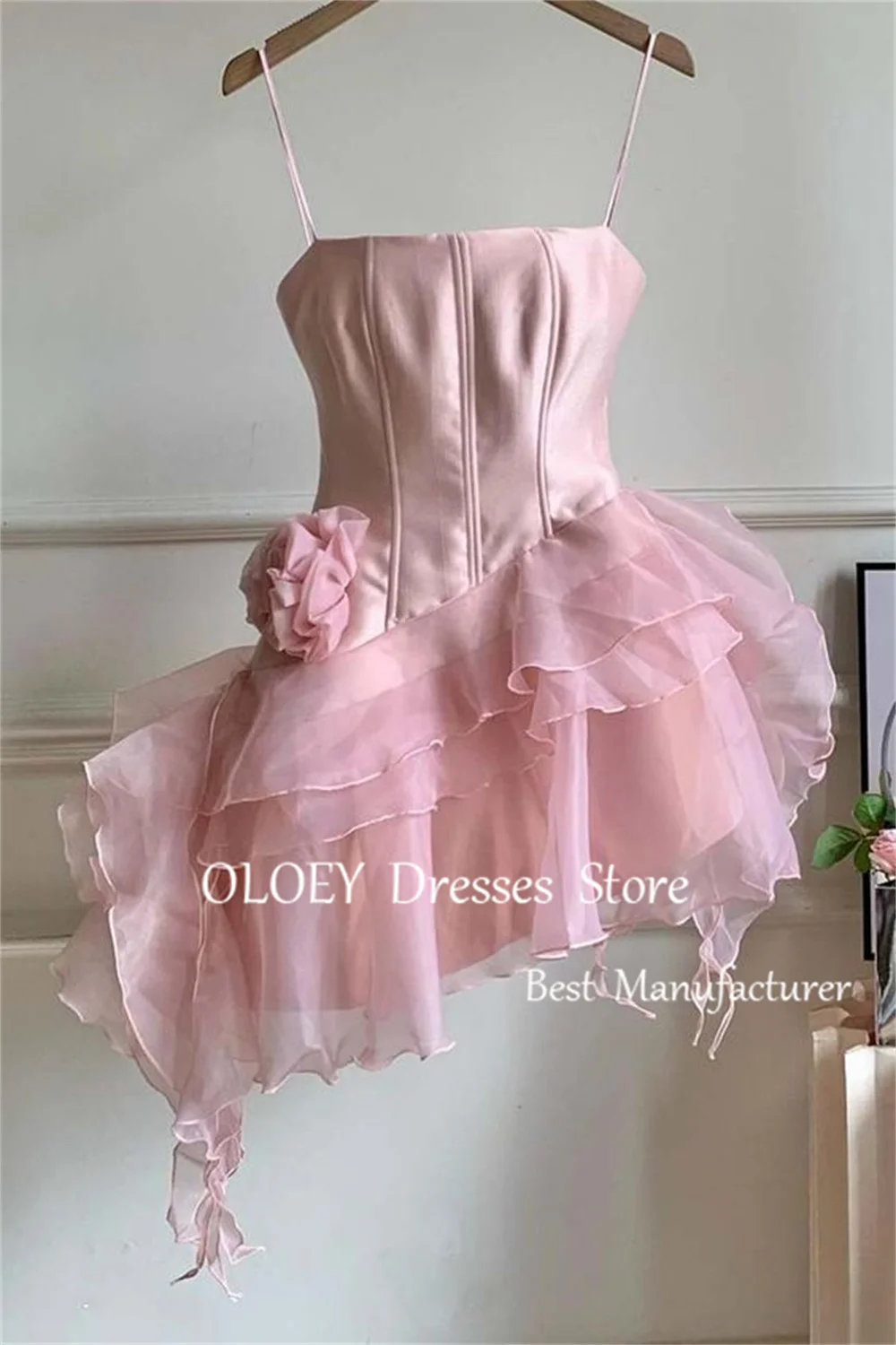 OLOEY Modern 2025 Mini Short Cocktail Dress Spaghetti Straps Layered Ruffles Wedding Party Dress Custom Prom Gown Zip Back