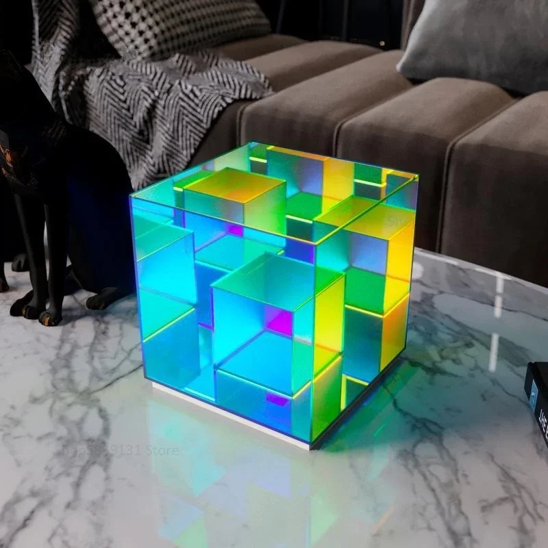 Modern Creative Small Night Lights LED Magic Cube Lamp Acrylic Cube LED Color Desk Lamps Magic Cube Box Personalized Table Light