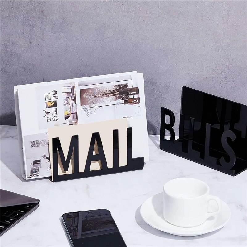 

HJ-2 Piece Desk Mail Letter Holder Home Bedroom Office Envelope Organizer Acrylic File Book Rack