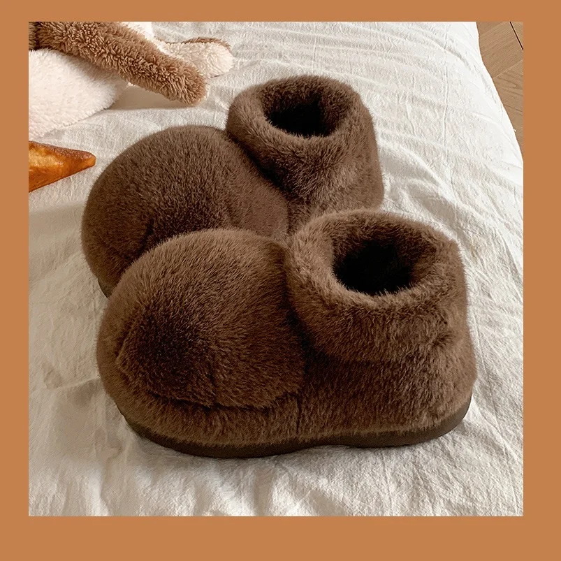 New women's pink boot slippers puffy home shoes woman adorable fuzzy winter footwear warm snug outdoor bootie solid slipper lady