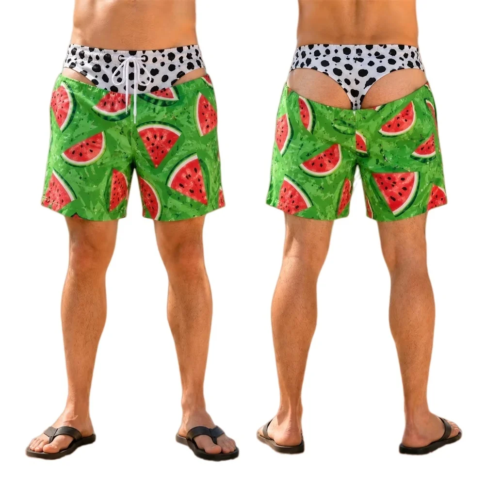 Fashion Street   Funny Simulation Beach Shorts Novelty Front Back Fake Two‑Piece Food Tropical Party Vacation FamilyMatching