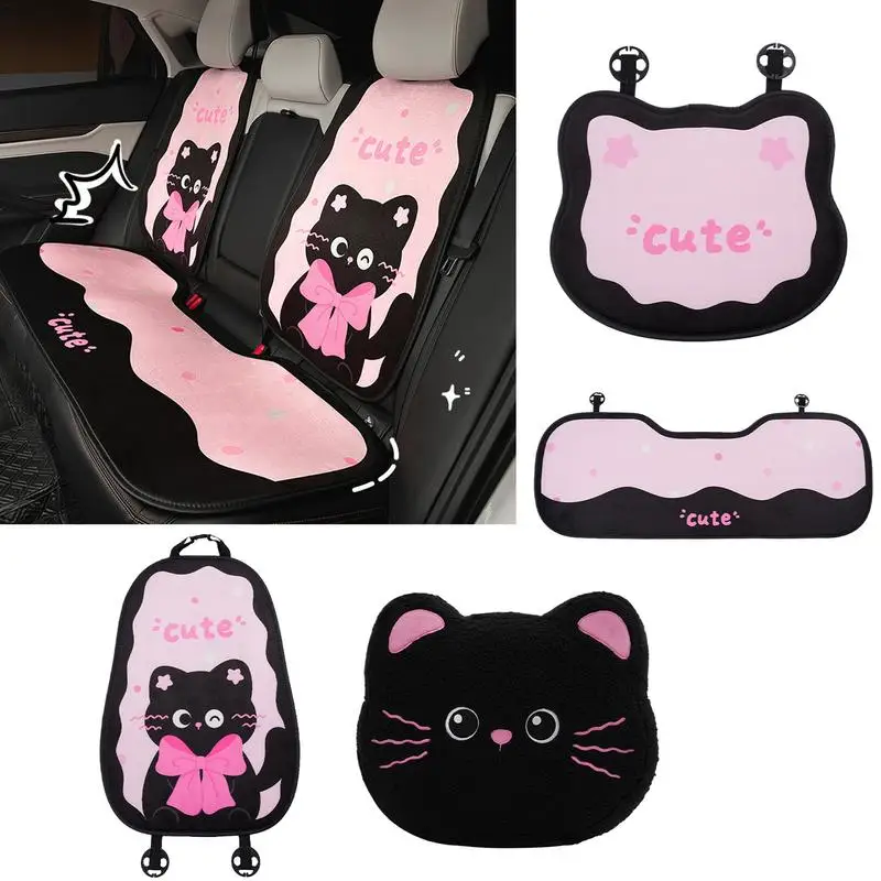 Car Seat Cushion Comfortable Plush Seat Cushion Cute Cat Design Vehicle Seat Protective Anti-Slip for Short or Long Distance