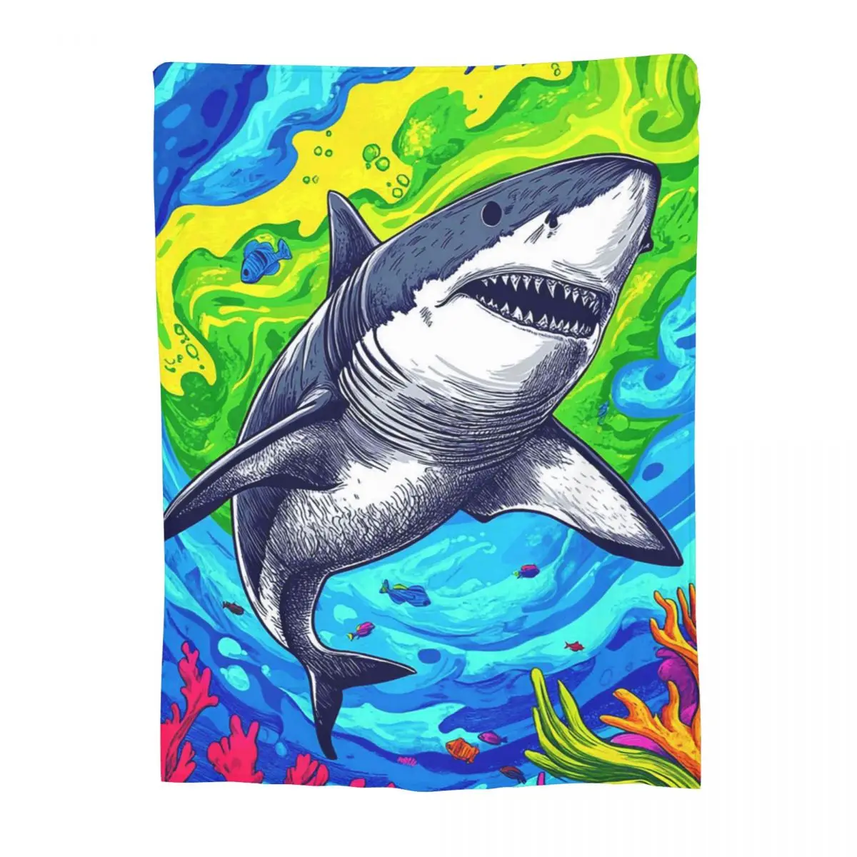 Deep Sea Shark Black Blankets Soft Warm Flannel Throw Blanket Bedspread for Bed Living room Picnic Travel Home Couch