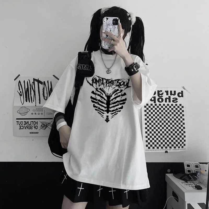 Oversized T-shirt Women Harajuku Casual Short Sleeve Tee Shirt Summer Cartoon Pattern Chic LOVE Print Punk Fashion Tops Clothes