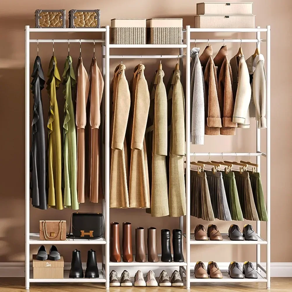 

Portable wardrobes, Freestanding hangers, Metal hangers, Hanger with 4 clothes rails and adjustable shelves, Hanging rails