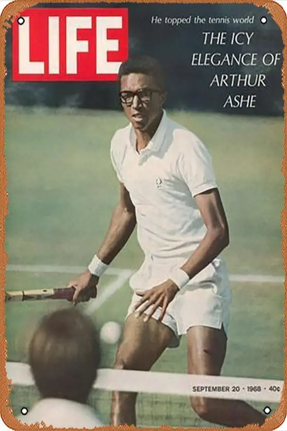 Metal Tin Sign  - Tennis Player Arthur Ashe, September 20, 1968 - Poster Metal Plaque Cafe, Bar, Home Wall Decor-Aluminum
