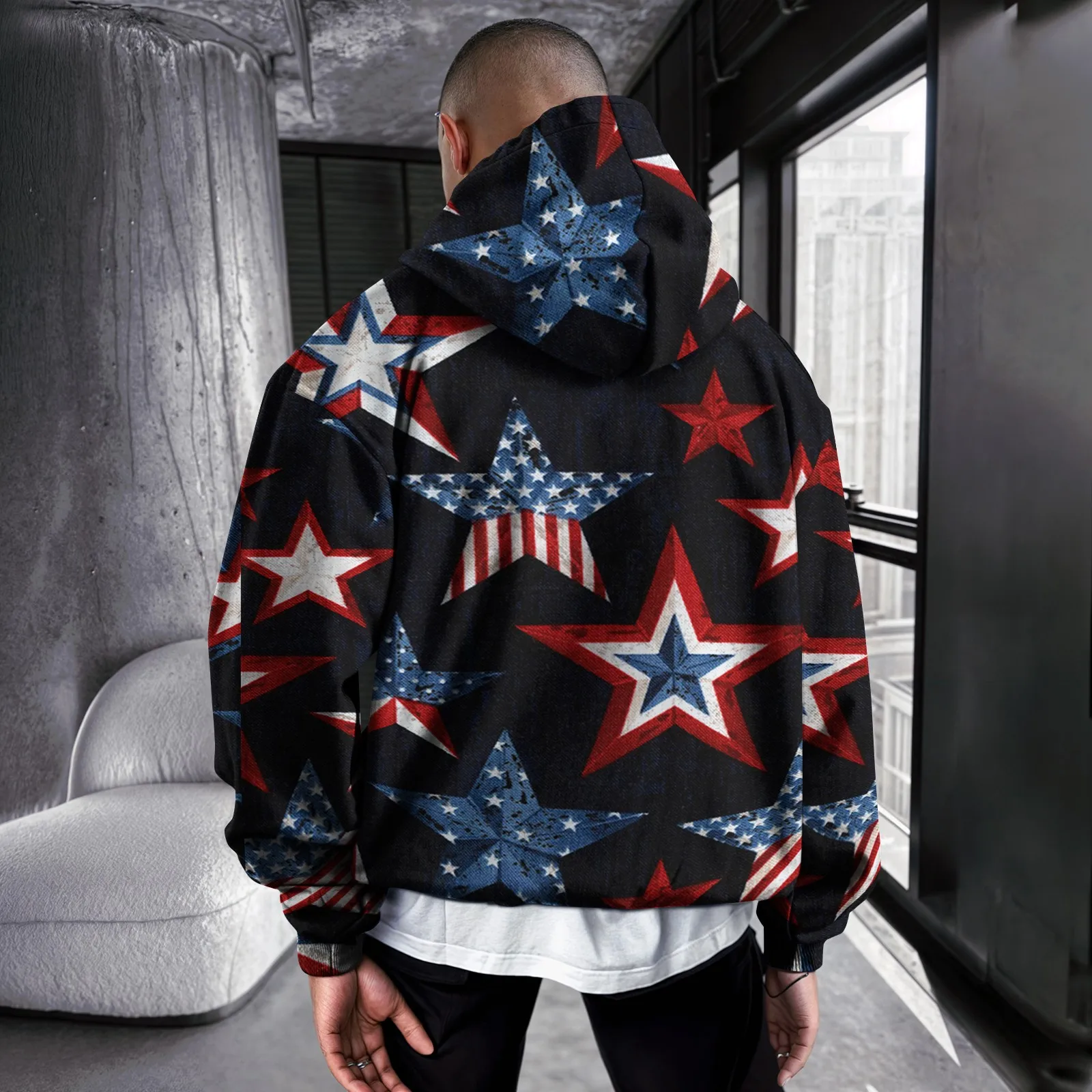 Harajuku Men's Hoodies USA Flag Graphic 3d Print Hooded Sweatshirts Street Fashion Independence Day Loose y2k Hoodie Men Clothin