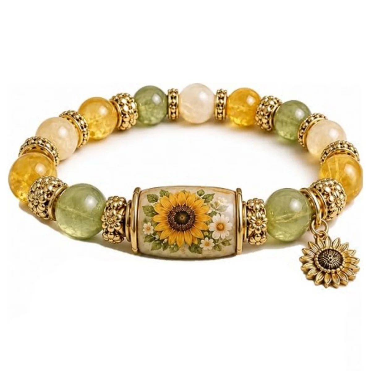 Zarte Armbänder im Frühlingsgarten-Stil mit Glasperlen für Damen und Herren, mit Charm-Anhängern wie Kolibri, Sonnenblume, Biene und Ochsenkopf, Heilschmuck. – Detail 29