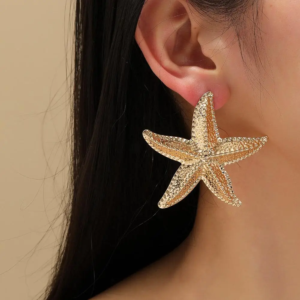 Fashion Summer Golden Starfish Earrings For Woman Holiday Party Bohemian Jewelry Accessories For Women