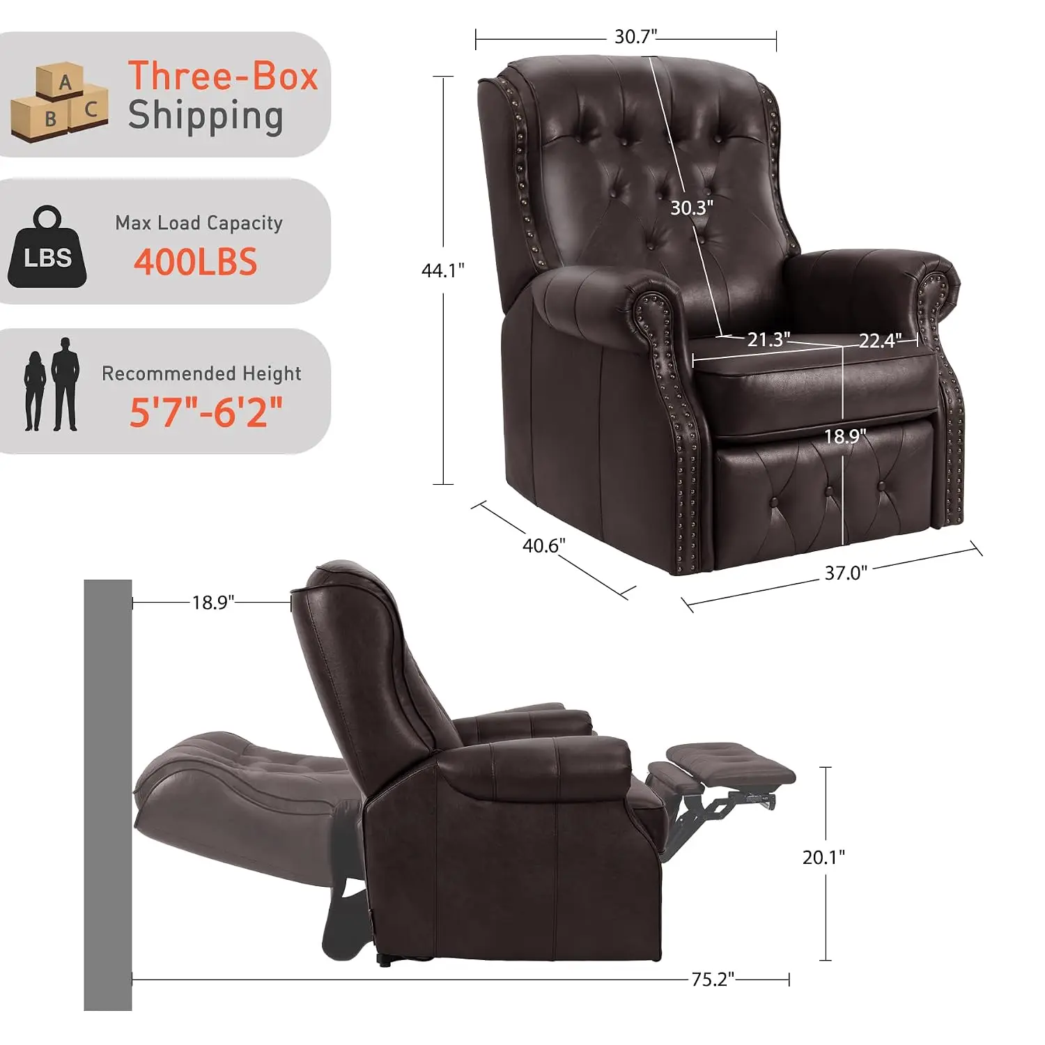 Dual Motor Zero Gravity Recliner Chair with Wingback Design for Living Room, Dark Brown, Customized