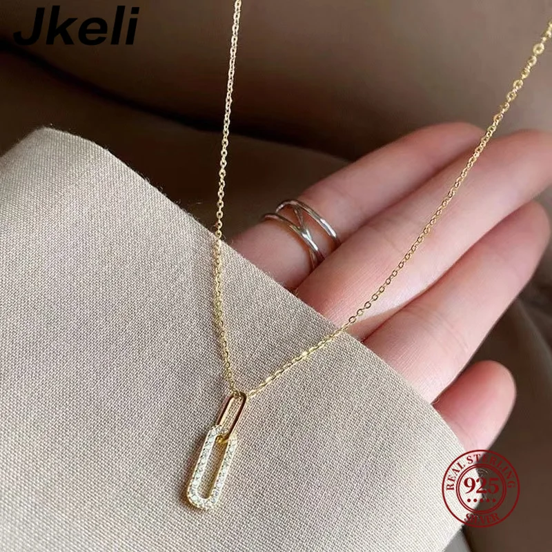 

Jkeli 14k Gold Plated Gothic Oval Pave CZ Zircon 925 Sterling Silver Pendant Necklaces For Women French Rock Party Jewelry Gift