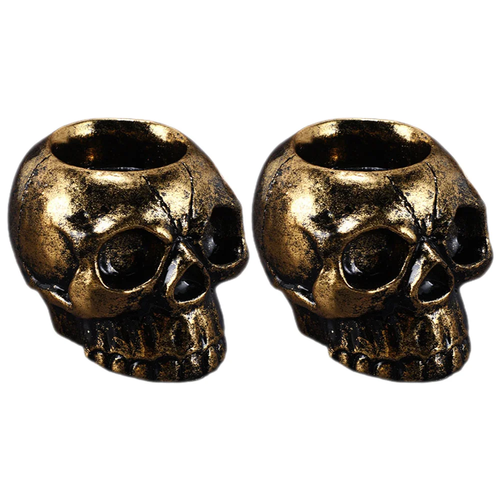 

2Pcs Skull Head Resin Holders Small Tea Light Stands for Tabletop Decor Halloween Christmas Wedding Party Home Decoration