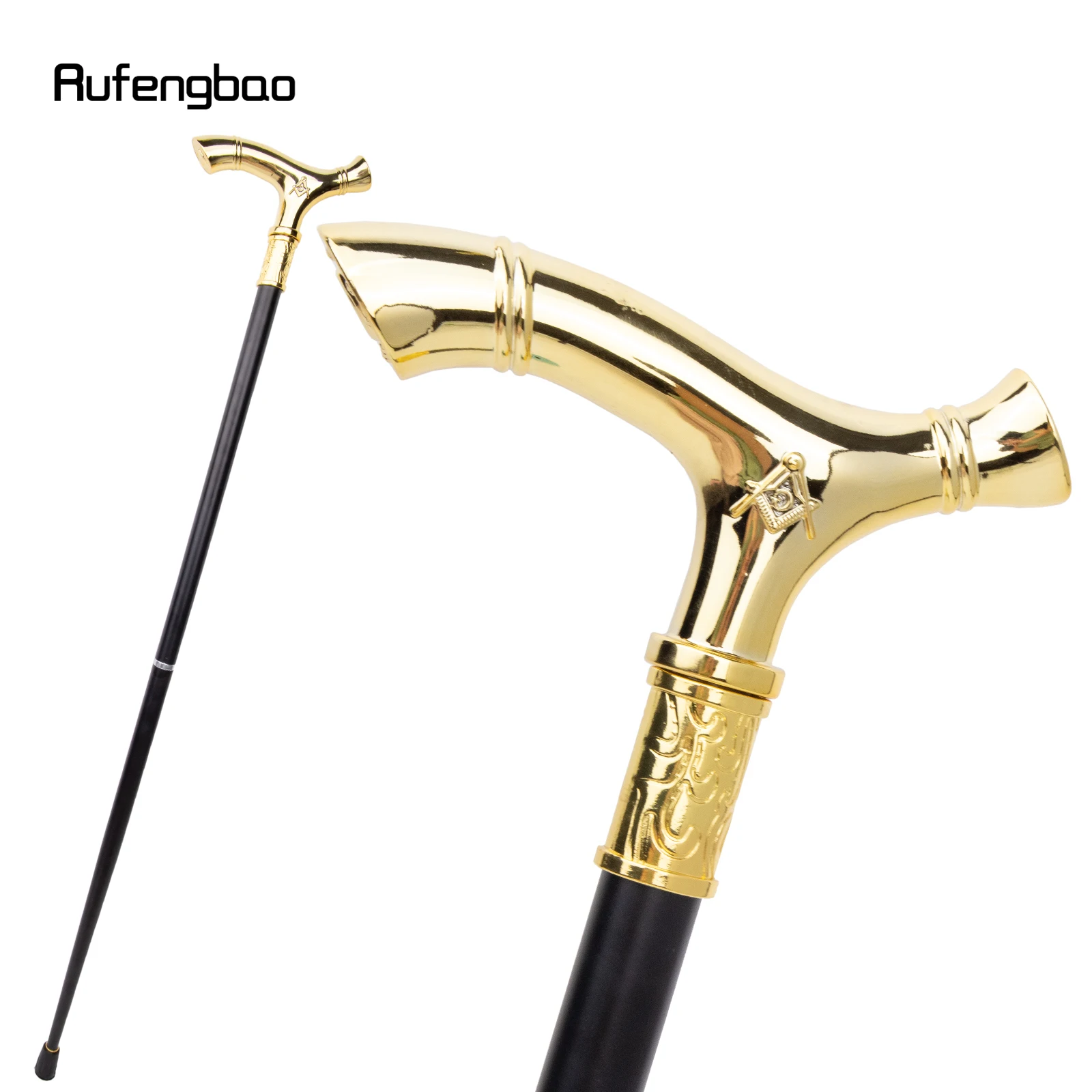 Golden Freemasonry Freemasons VG Totem Relief Walking Cane Fashion Walking Stick Gentleman Crosier Knob Walking Stick 93cm