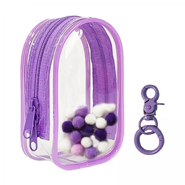 PVC Collectibles Display Case Clear Doll Storage Bag with Soft Balls Keychain for Small Dolls and Accessories