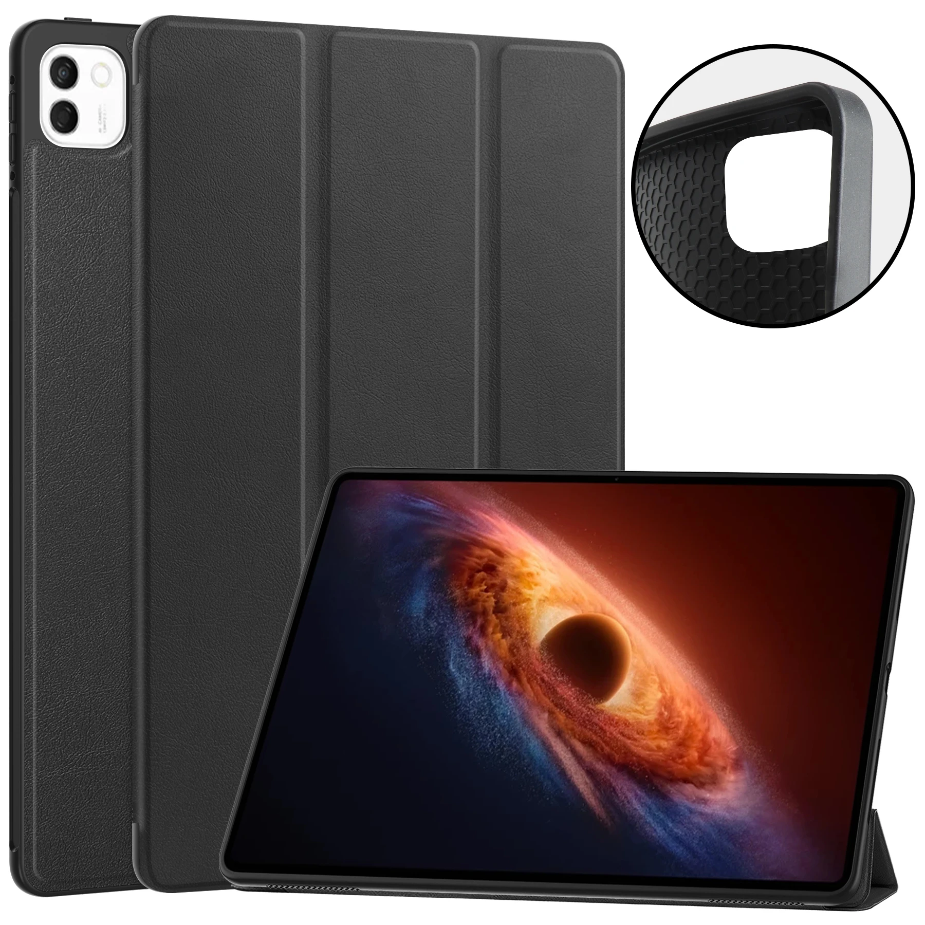 For Honor MagicPad 3 Pro 12.3  /  MagicPad 4 PU Leather Tri-fold Stand Tablet Case Smart Auto Wake  /  Sleep Folio Cover - Black