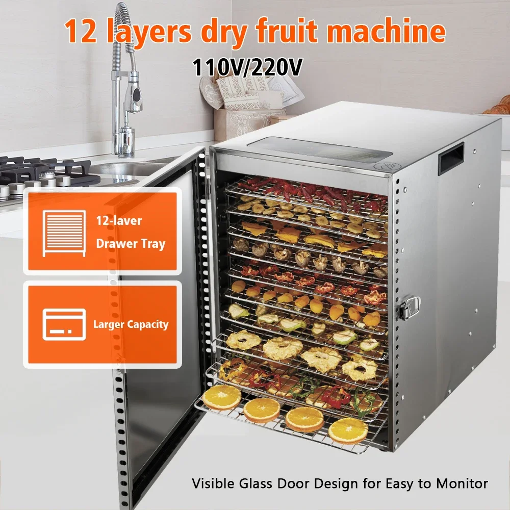 

12 Trays Food Dried Fruit Machine Dryer For Vegetables Dried Fruit Meat Stainless Steel Dehydrator Fruit Drying Machine 야채탈수기