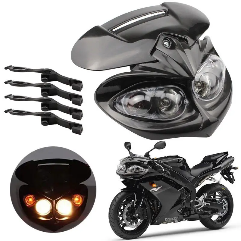 1 Set Off Road Motorcycle Racing Headlight Dual Head Lamp Fairing Light Universal 12V For Dirt Bike ATV Motorbike Headlight Lamp