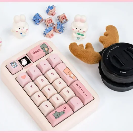 Imagem -06 - Pad Teclado Mecânico sem Fio Rosa Bonito Mini Teclado Numérico Tri-mode Personalizado Rgb Hot Swap Recarregável Portátil Jogos Escritório