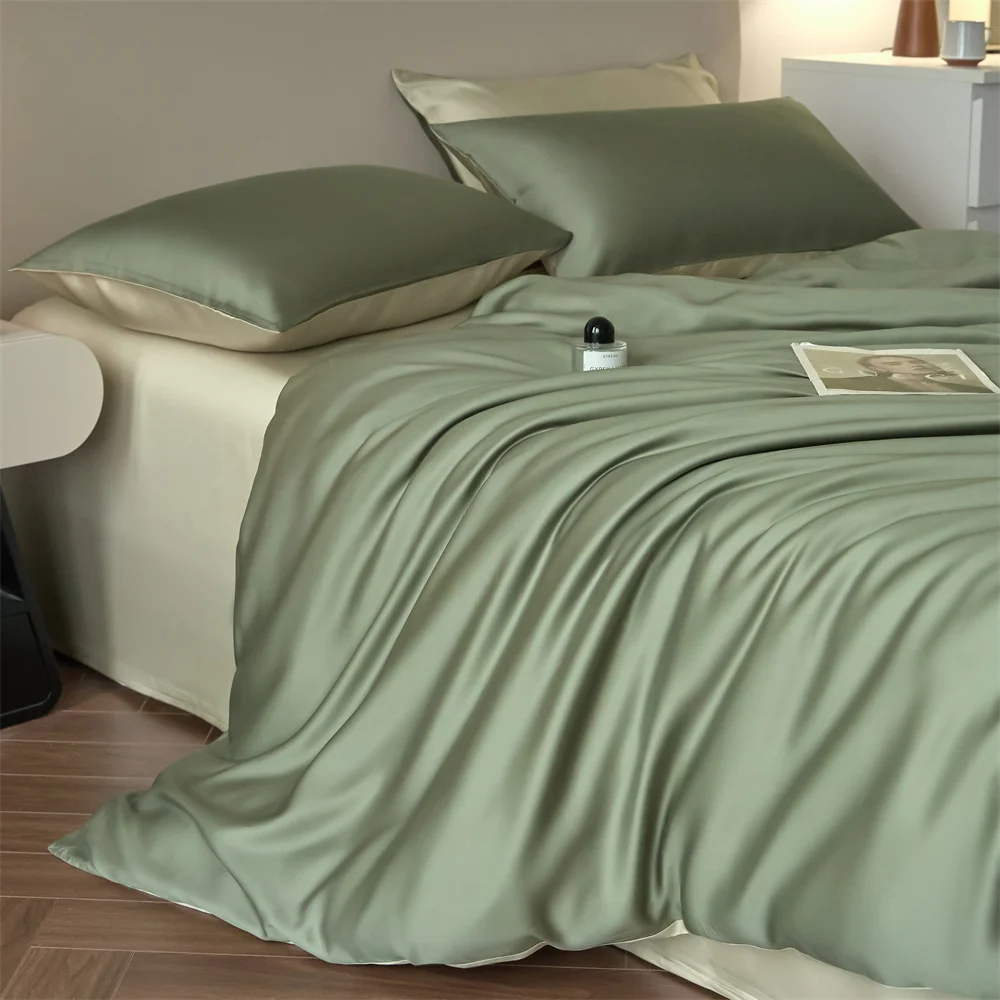 

100% Silk Bed Sheet Set Luxury Bedding Set with Quilt Cover Bedsheet Pillow Case High End Duvet Cover Set Queen Double Single