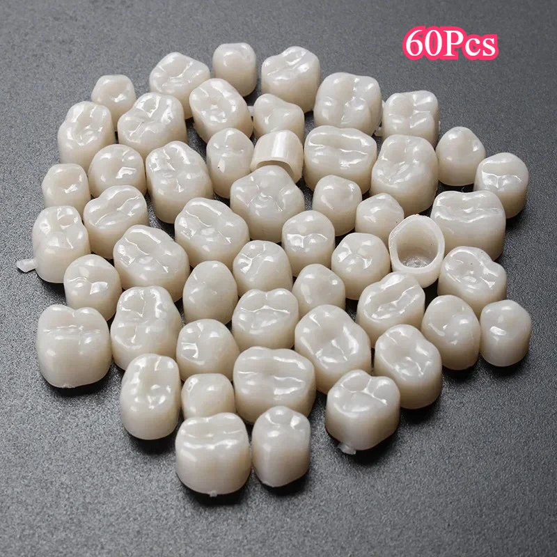 60Pcs/Bag Resin Teeth Dentistry Dental Temporary Crown Material for Anterior & Molar Teeth Protecting Whitening Stable Oral Care