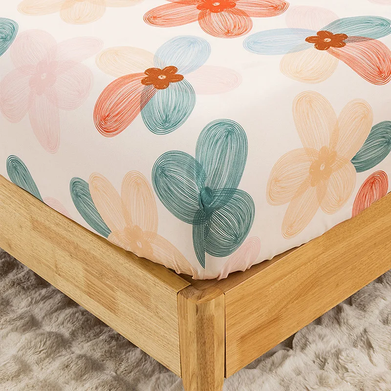3PC Flower World Fitted Sheet Floral pattern 100%Polyester 1Fitted Sheet 2Pillowcase Queen/King Size Four Seasons No Pillowcase
