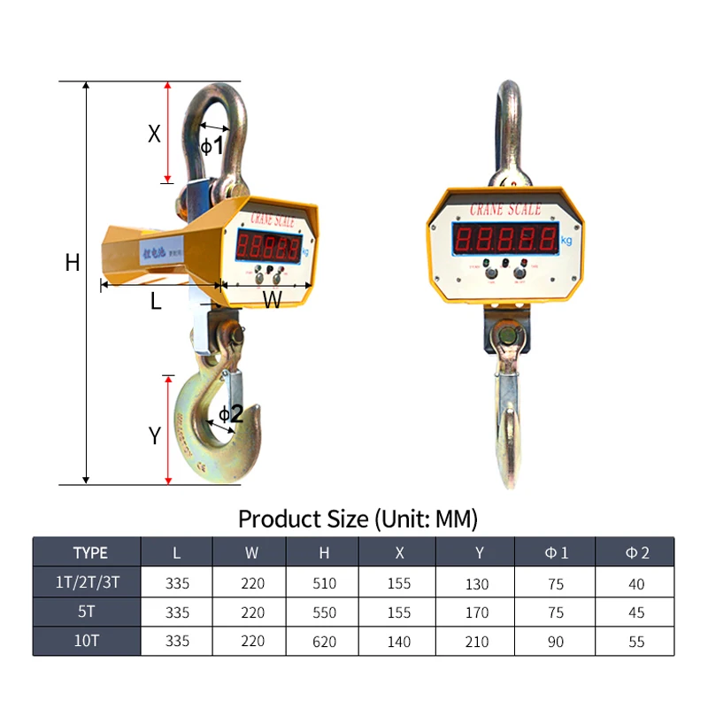 Portable Heavy Duty LED LCD 50T Electric Digital Crane Hanging Scale Wireless Crane Scale with Screen