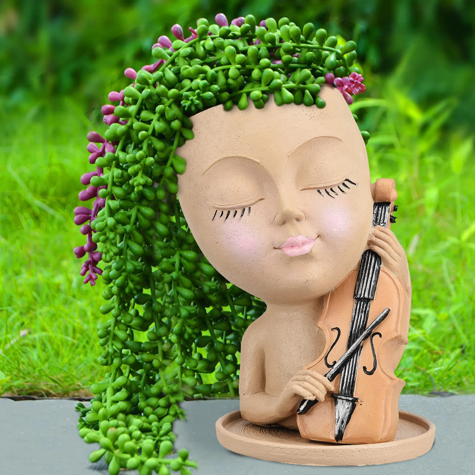 

Face Cello Flower Pot Crafts Home Resin Ornaments Vase Succulent Flower Plant Pots With Drainage Coffee Table Decor Flowerpot