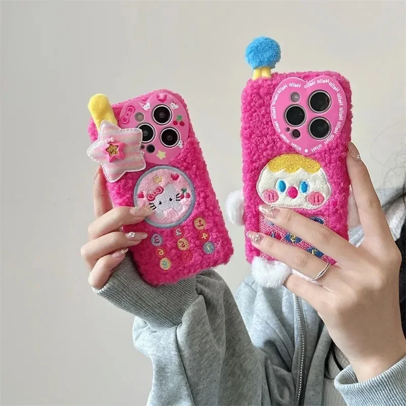 

Kawaii Sanrio HelloKitty Anime Cartoon Plush Phone Case Accessories Anti Collision Autumn Winter Girl Birthday Gift New