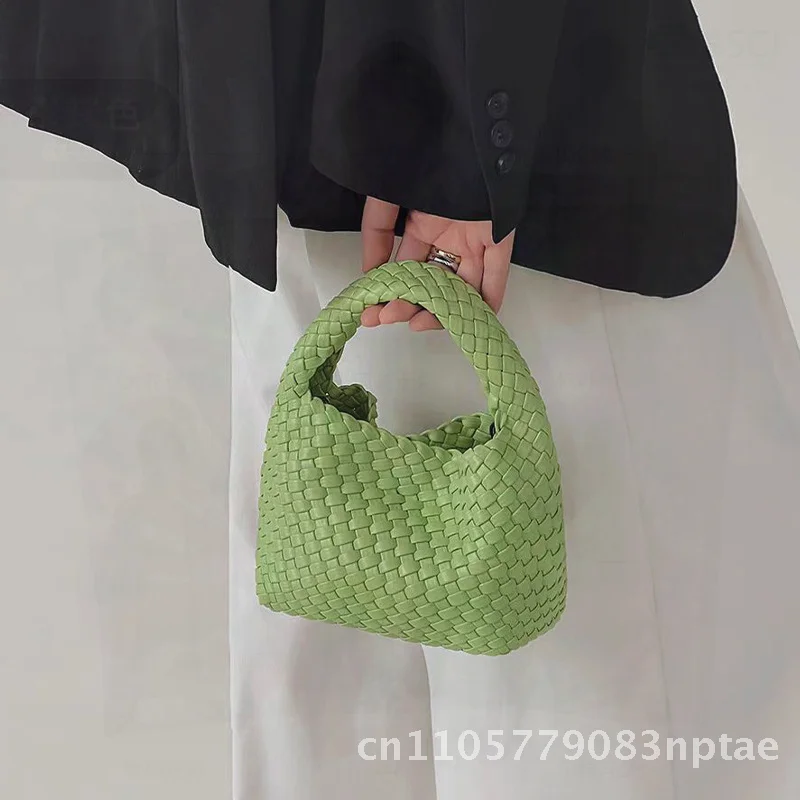 High-End PU Handmade Woven Shoulder Bagr Fashion Street Style Vegetable Basket Ins Bag Soft Dumpling Shape Magnetic Clasp