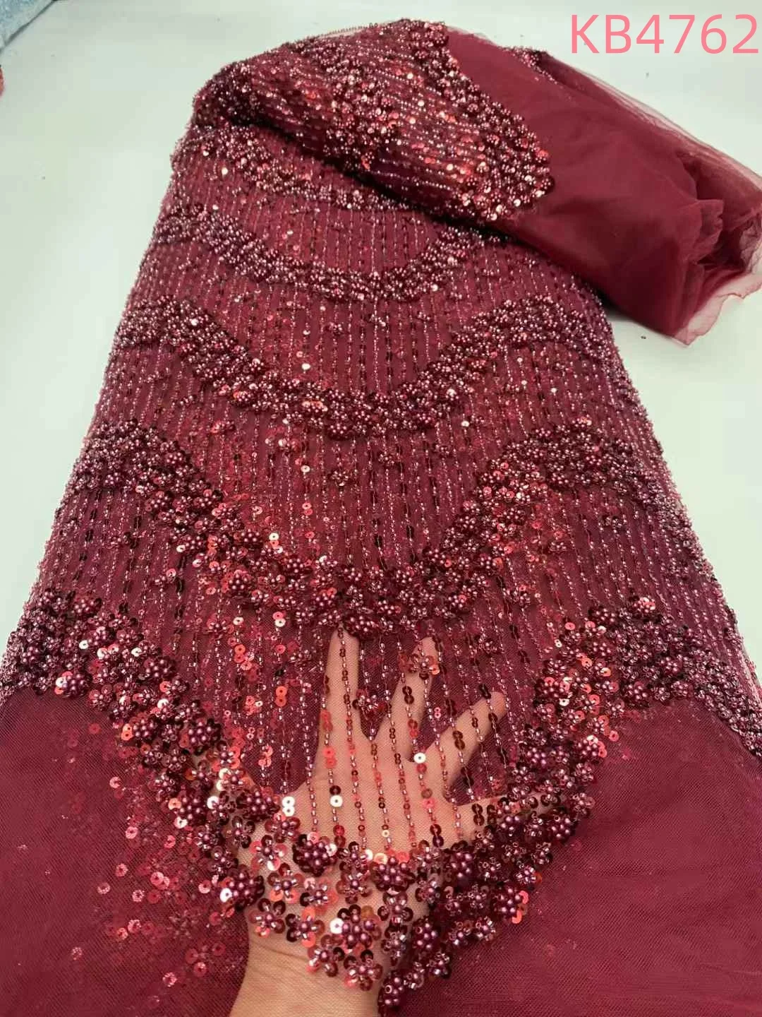 Tela africana de encaje de alta calidad, Secuencia púrpura 2025, tela de encaje de malla francesa, encaje bordado de tul con cuentas para coser KB4762