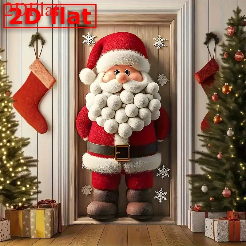 2D-Türbanner, 2D-Flach-Weihnachtsmann-Festtags-Türbanner mit 4 Knopflöchern – Winter-Hintergrundstoff aus Polyester mit Weihnachtsmotiv