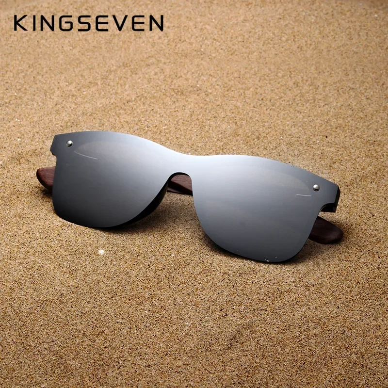 KINGSEVEN Handmade Sunglasses Men Polarized Walnut Wooden Eyewear Women Mirror Vintage Oculos de sol masculino UV400 Lenses