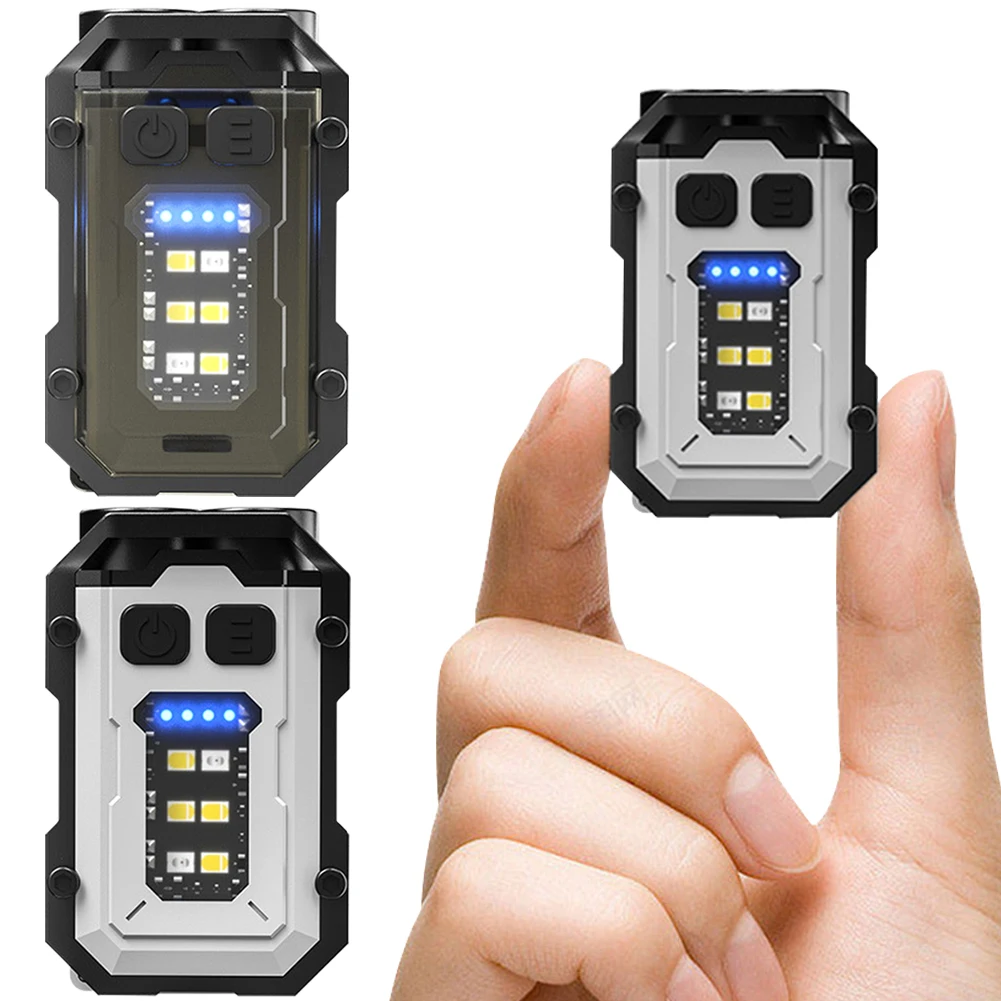 Mini Keychain Flashlight USB Charging Super Bright Torch 300mAh Emergency Work Light Multifunctional for Camping Fishing Walking