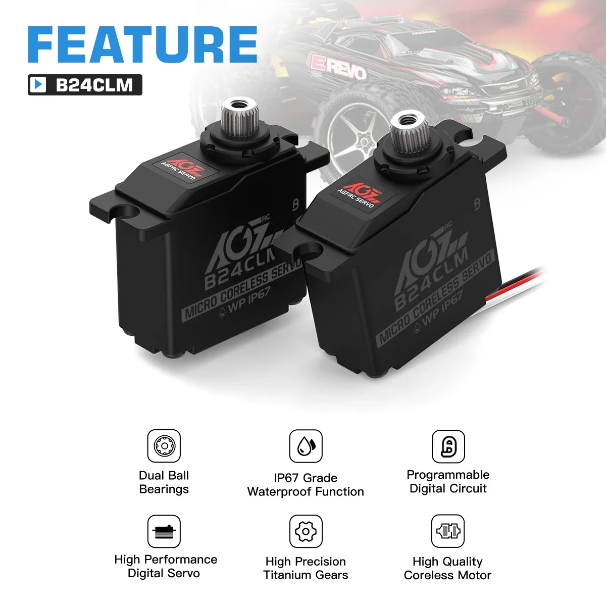 RoRuSAGFRC B24CLM 6KG High Speed HV Titanium Gear Coreless Mini Micro Digital Waterproof  For 1/16 RC Car DIY Assembly Upgr