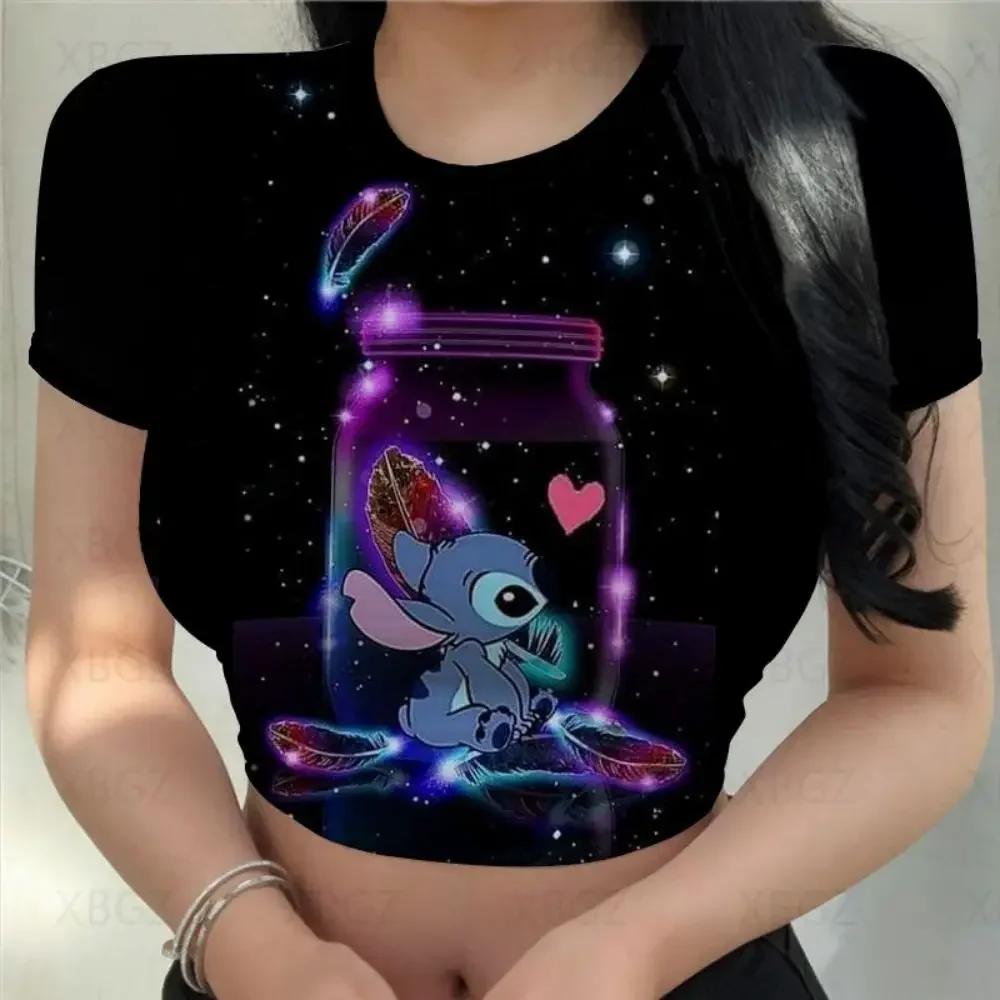 Camisetas ajustadas con estampado Y2k para mujer, blusas de moda de dibujos animados, camiseta Sexy para mujer, Top corto de Mickey, Minnie Mouse, Disney 2022