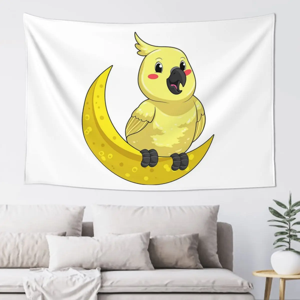 Cockatoo Cockatiel Parrot With Moon Tapestry Hippie Wall Hanging Aesthetic Home Decoration Tapestries for Living Room Dorm Room
