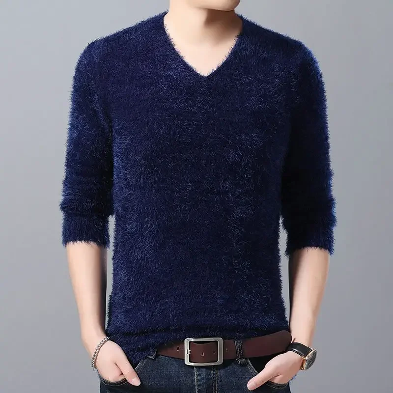 

Clothes V Neck Blue Fleeced Knitted Sweaters Men Pullovers Cheap Elegant Classy Jumpers Wool A Over Fit Knit Knitwears JJ1097