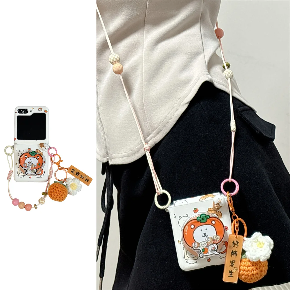 

Korean INS cute bear crossbody with Magsafe magnetic stand phone case for Samsung Galaxy Z Flip7 6 5 Flip 6 flip5 cover Fundas