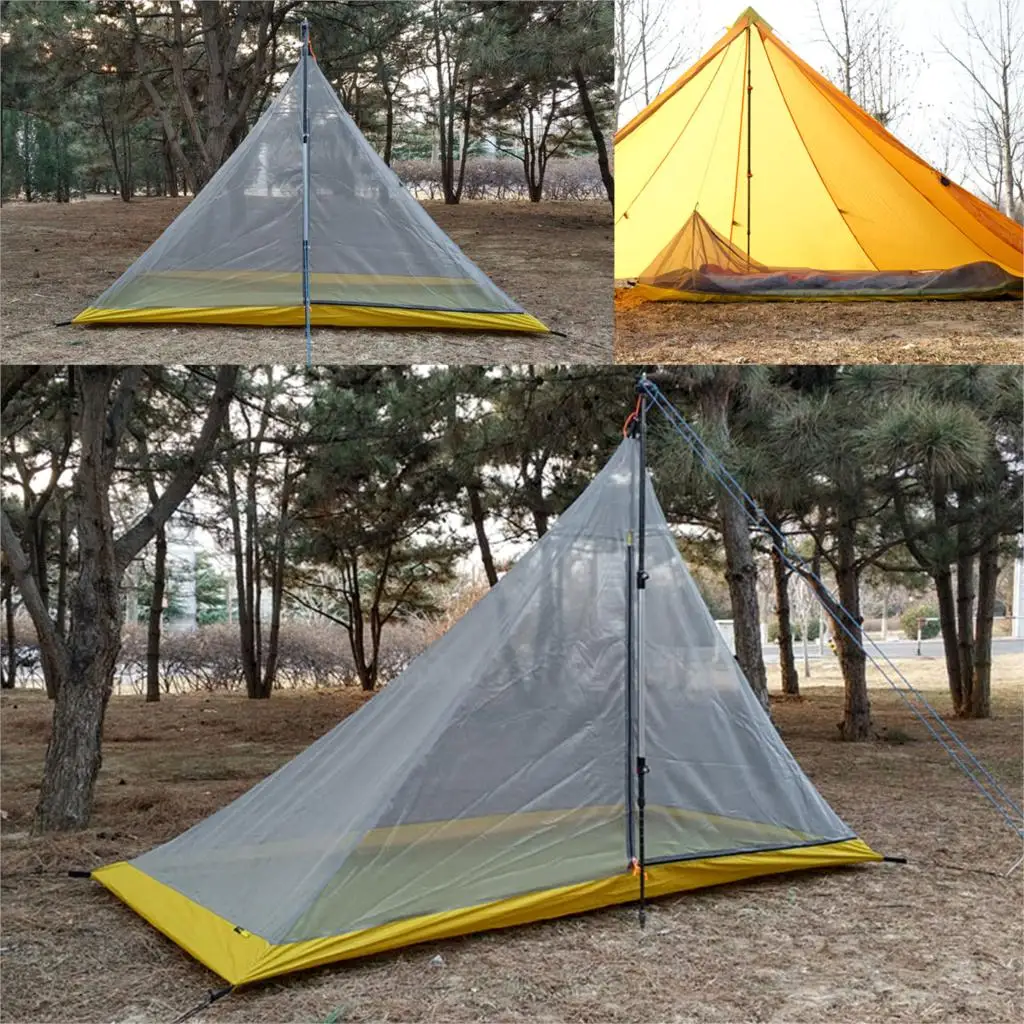 550g Ultralight Outdoor 3 Season Mesh Camping Inner Tent 40D Nylon Silicon Coated Floor Tent Rodless Pyramid Large Tent 2 Person