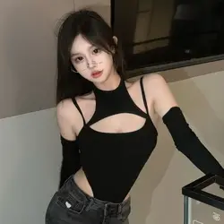 Y2K Sexy Camisole Women's Backless Hollow Out Irregular Bodysuits Top Summer New Fashion Solid corpete feminino sexy woman nick
